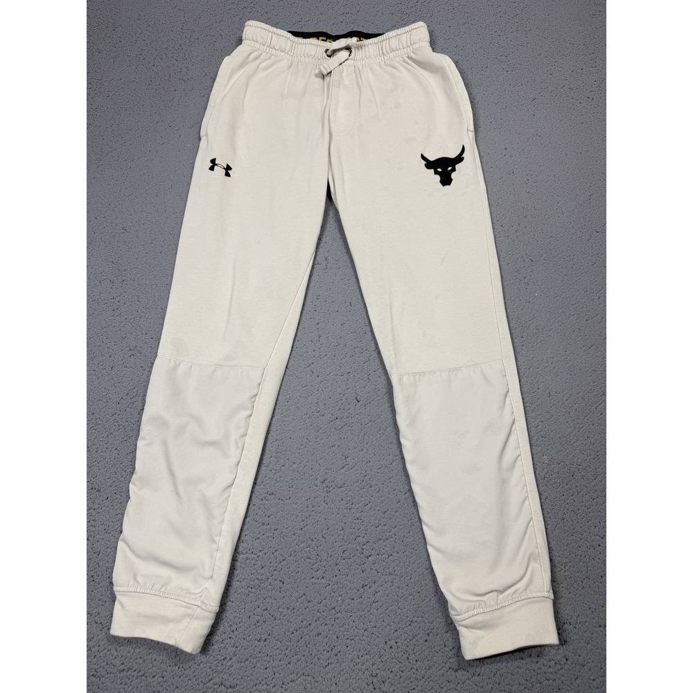 Under Armour Project Rock Pants Mens Small White Joggers Sweatpants Athletic
